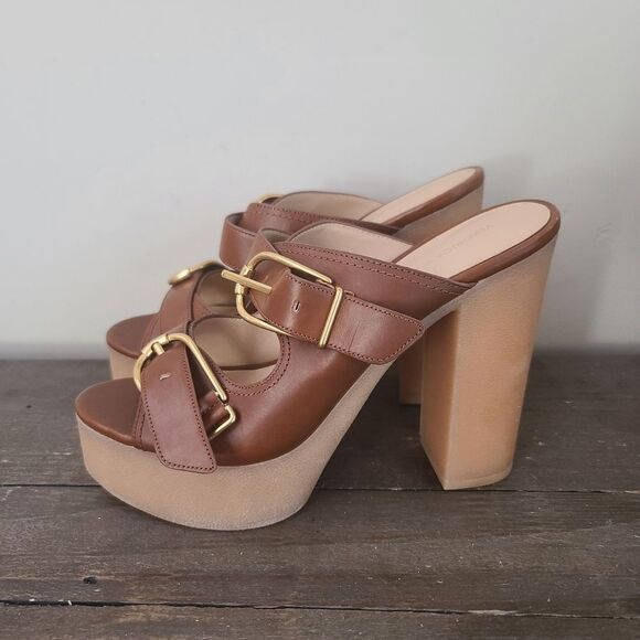 VERONICA BEARD GARRICK DUAL BUCKLE PLATFORM SANDALS Brown Leather SIze 10 NEW - Picture 1 of 11
